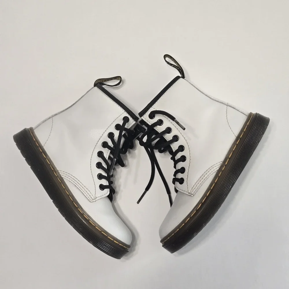 Dr Doc Martens Kids Size US 11 Lace‎ Up High Top White Leather Combat Boots